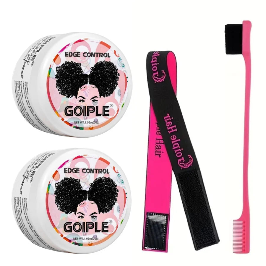 GOIPLE 30g Women Edge Control Wax Kit Non-Greasy Styling Gel Small Size Long Lasting Slick Flyaways Hairline Gel with Brush 4pcs