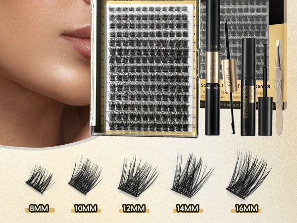 Gollee Lash DIY Cluster 168pcs 2 in1 Bond&Seal Cluster Lashes with Tweezer Remover Super Soft Premade Fan Lashes Makeup tools